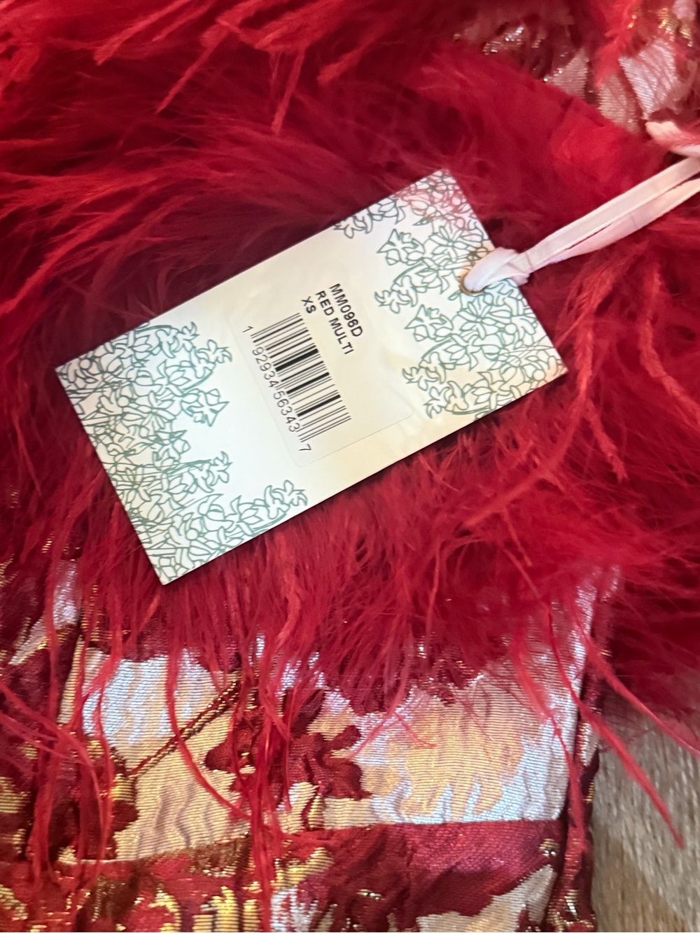 Red Floral Strapless Party Dress with Feather Trim NWT - Picture 9 of 10